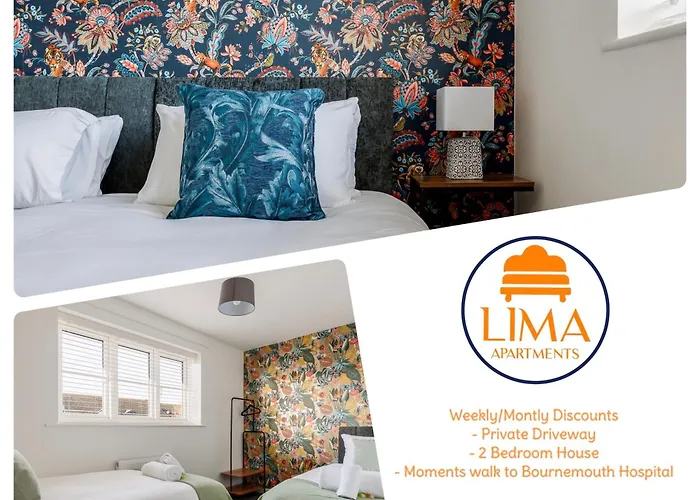 2 Bedroom House-Driveway - Bournemouth Hospital - Long Stay Discounts - Lima Apartments Ltd
